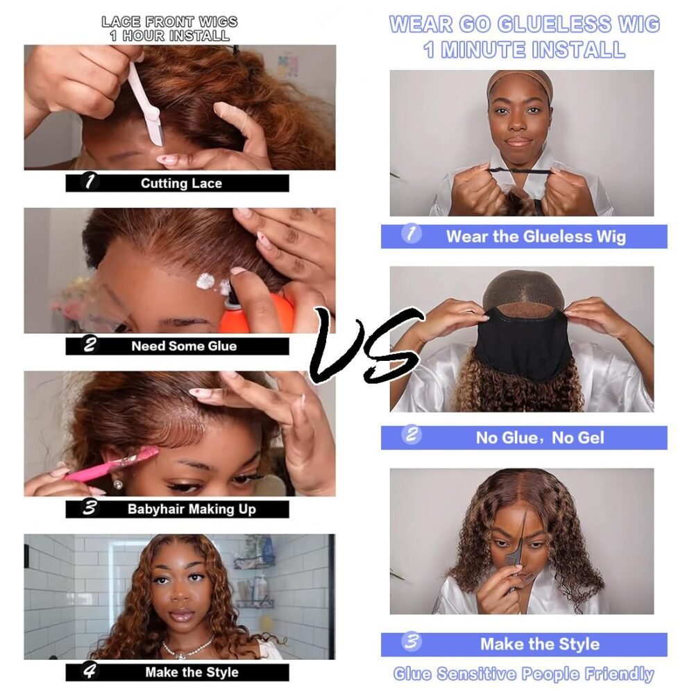 ⁦باروكة شعر بشري جاهزة للاستخدام بدون غراء، هايلايت، 6x4 غلق رباط، تموجات عميقة، مشذبة مسبقًا، شعر بشري، 28 بوصة، شعر مجعد بلون أشقر⁩ - الصورة ⁦4⁩