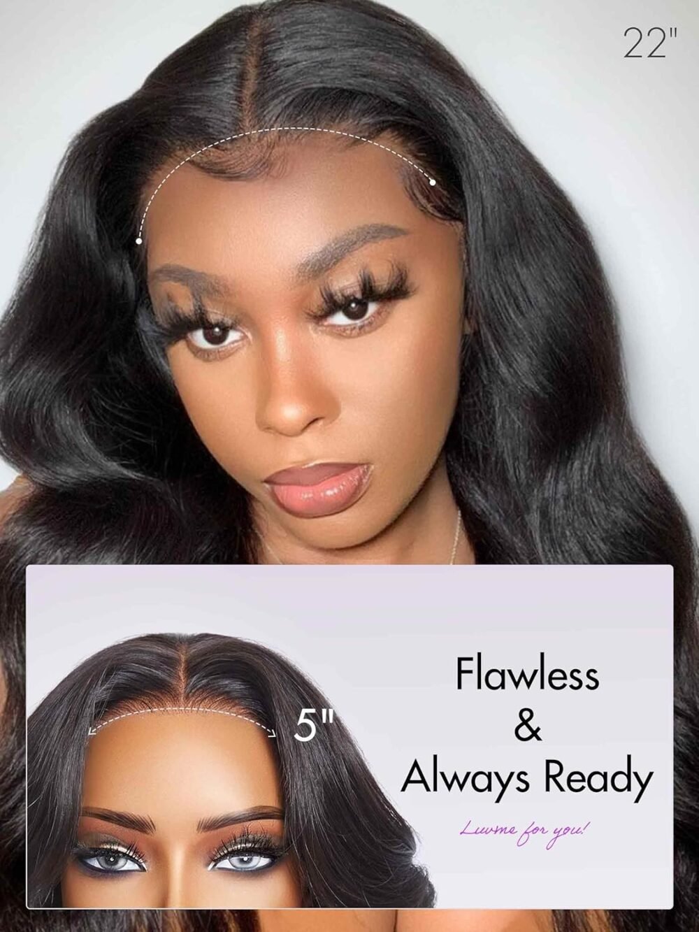 ⁦باروكة شعر بشري LUVME 5x5 تموجات جسم فضفاضة، بدون غراء، رباط أمامي مشذّب مسبقًا، باروكة شعر أسود طويل للنساء (22 بوصة)⁩ - الصورة ⁦5⁩