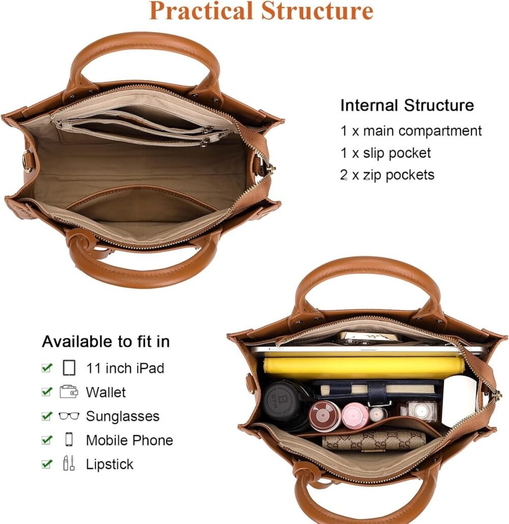 ⁦حقيبة "أوفر إيرث" ساتشيل جلد حقيقي للنساء، حقيبة يد وشماغ كتف⁩ - الصورة ⁦6⁩