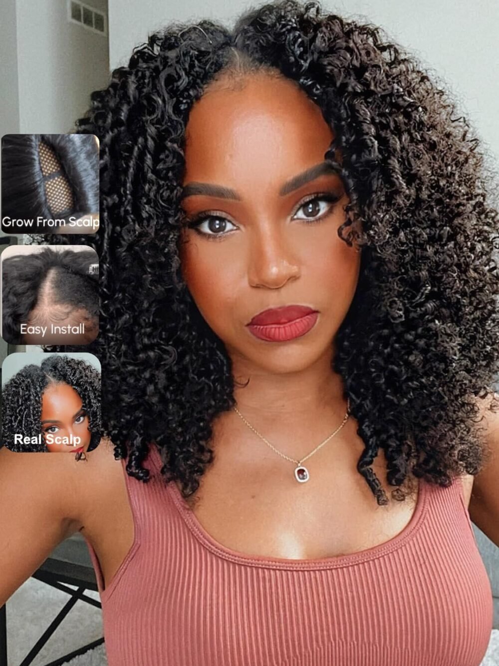 ⁦باروكة شعر بشري Jerry Curly 20 بوصة مع جزء V، بدون غراء أو خياطة، سهلة الاستخدام للمبتدئين⁩ - الصورة ⁦2⁩