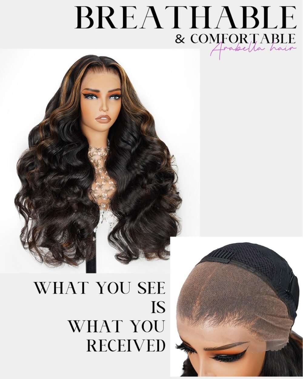 ⁦باروكة شعر بشري Arabella، 22 بوصة، هايلايت أومبري 1B/30، 13x4 رباط، بدون غراء، كثافة 210%، تموجات الجسم، مشذبة مسبقًا، عقد صغيرة حقيقية⁩ - الصورة ⁦5⁩