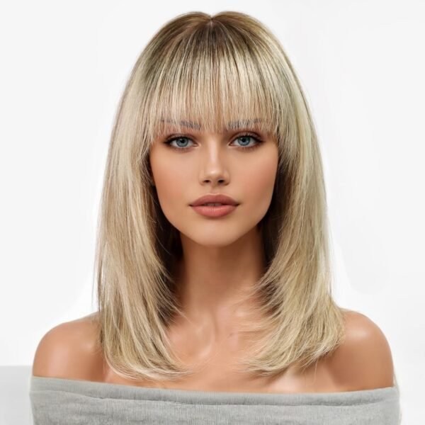 باروكة شعر بشري KKU 16 بوصة Ombre بلوند بني مع غرة للشعر النسائي