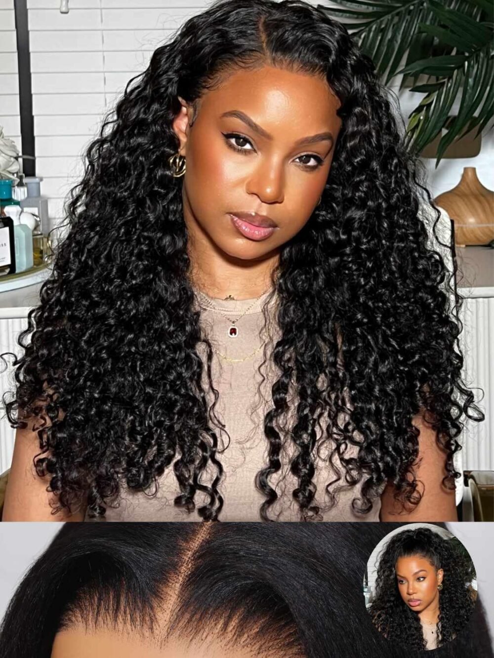 باروكة شعر بشري Beauty Forever، 22 بوصة، تموجات مائية، 7x5 رباط، بدون غراء، مشذبة مسبقًا، كثافة 180%، لون طبيعي