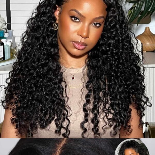 باروكة شعر بشري Beauty Forever، 22 بوصة، تموجات مائية، 7x5 رباط، بدون غراء، مشذبة مسبقًا، كثافة 180%، لون طبيعي