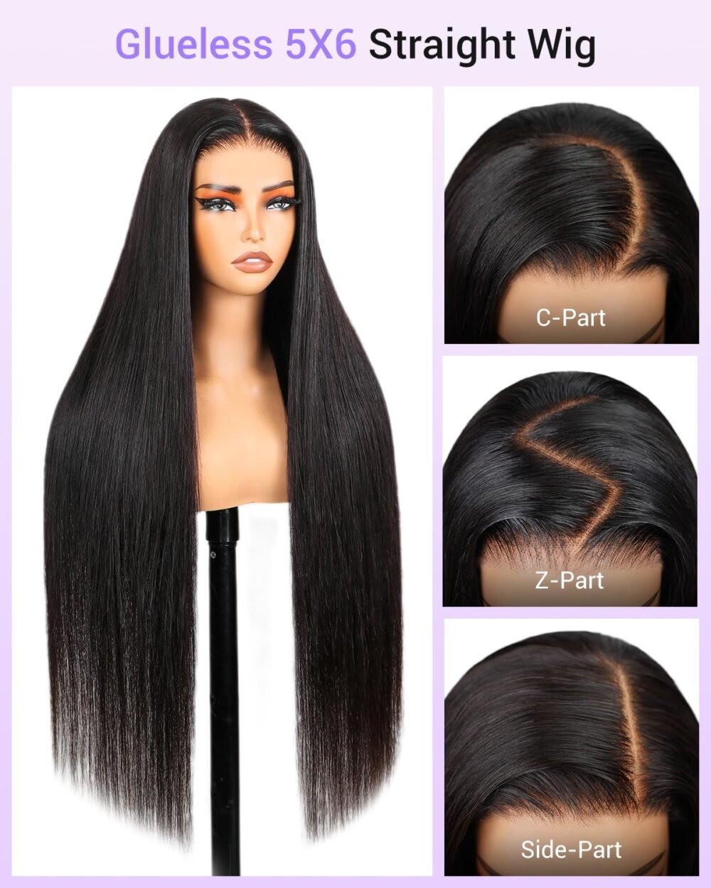 باروكة مستقيمة 5x6 دانتيل أمامي من شعر طبيعي بدون غراء - 24 بوصة - الصورة 5