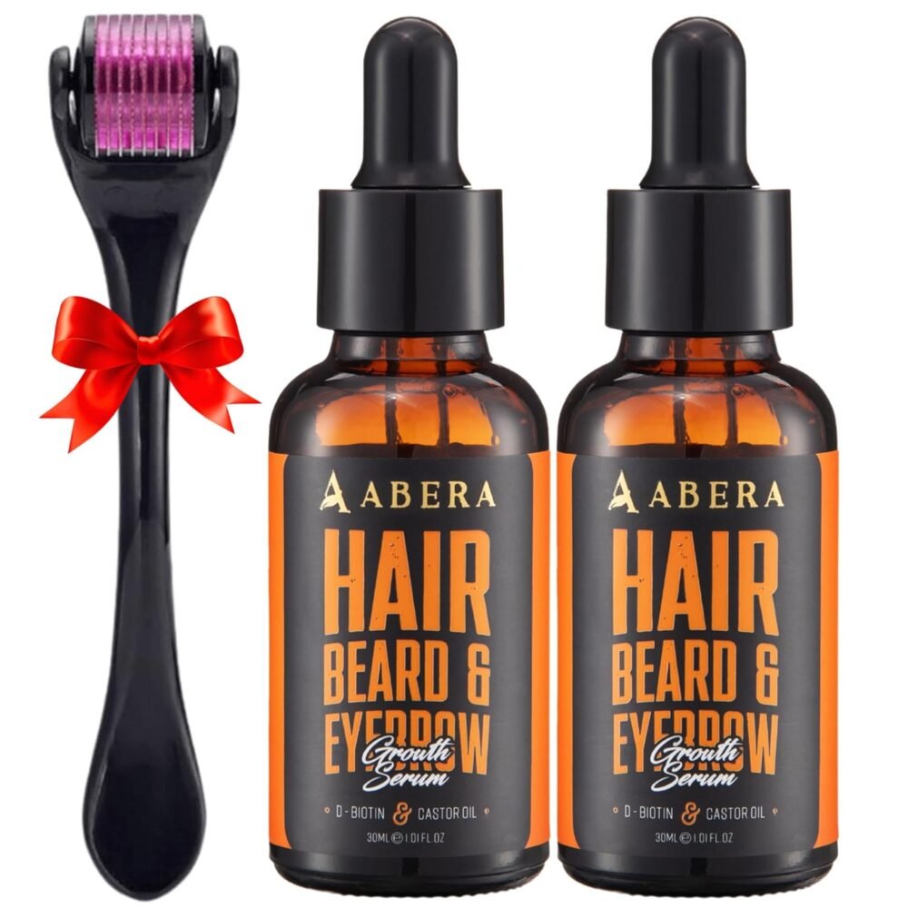 سيروم نمو الشعر أبيرا لتساقط الشعر، علاج طبيعي لإعادة نمو الشعر واللحية مع البيوتين وزيت الخروع - 2 عبوة (1 أونصة سائلة لكل عبوة)