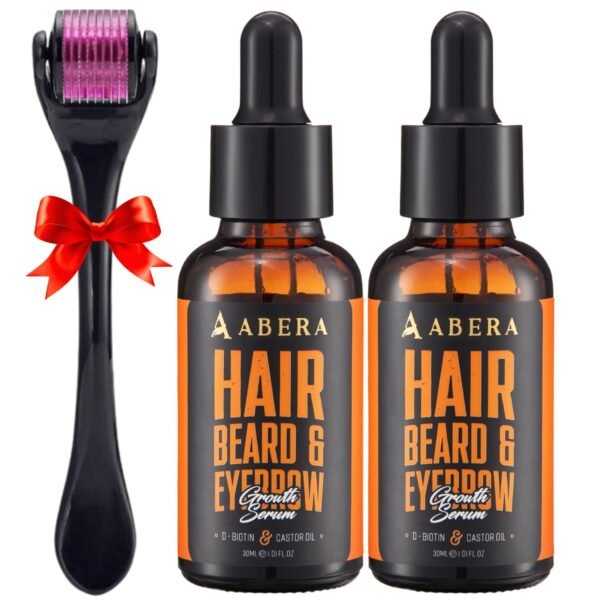 سيروم نمو الشعر أبيرا لتساقط الشعر، علاج طبيعي لإعادة نمو الشعر واللحية مع البيوتين وزيت الخروع - 2 عبوة (1 أونصة سائلة لكل عبوة)