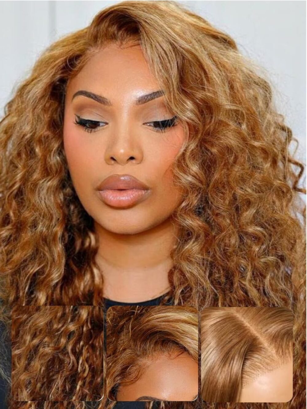 باروكة UNICE Water Wave بشعر بشري مع خصلات باللون الأشقر، مع تقنية Bye Bye Knots - 24 بوصة، دانتيلا 7x5، جاهزة للاستخدام دون غراء - الصورة 6