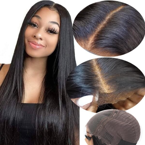 باروكة دانتيل أمامي 5x5 من شعر طبيعي 28 بوصة، شعر مستقيم، كثافة 180%