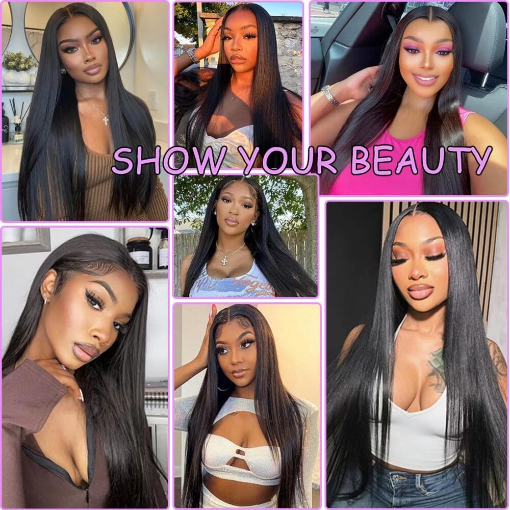 باروكة شعر بشري "وير آند جو"، 30 بوصة، 13x4 رباط أمامي HD، شعر مستقيم، بدون غراء، مشذبة مسبقًا، جاهزة للاستخدام، لون أسود طبيعي - الصورة 6