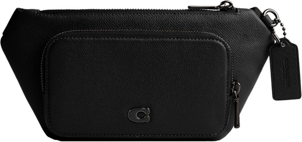 حقيبة "كوتش" حزام كروس جراين جلدية باللون الأسود