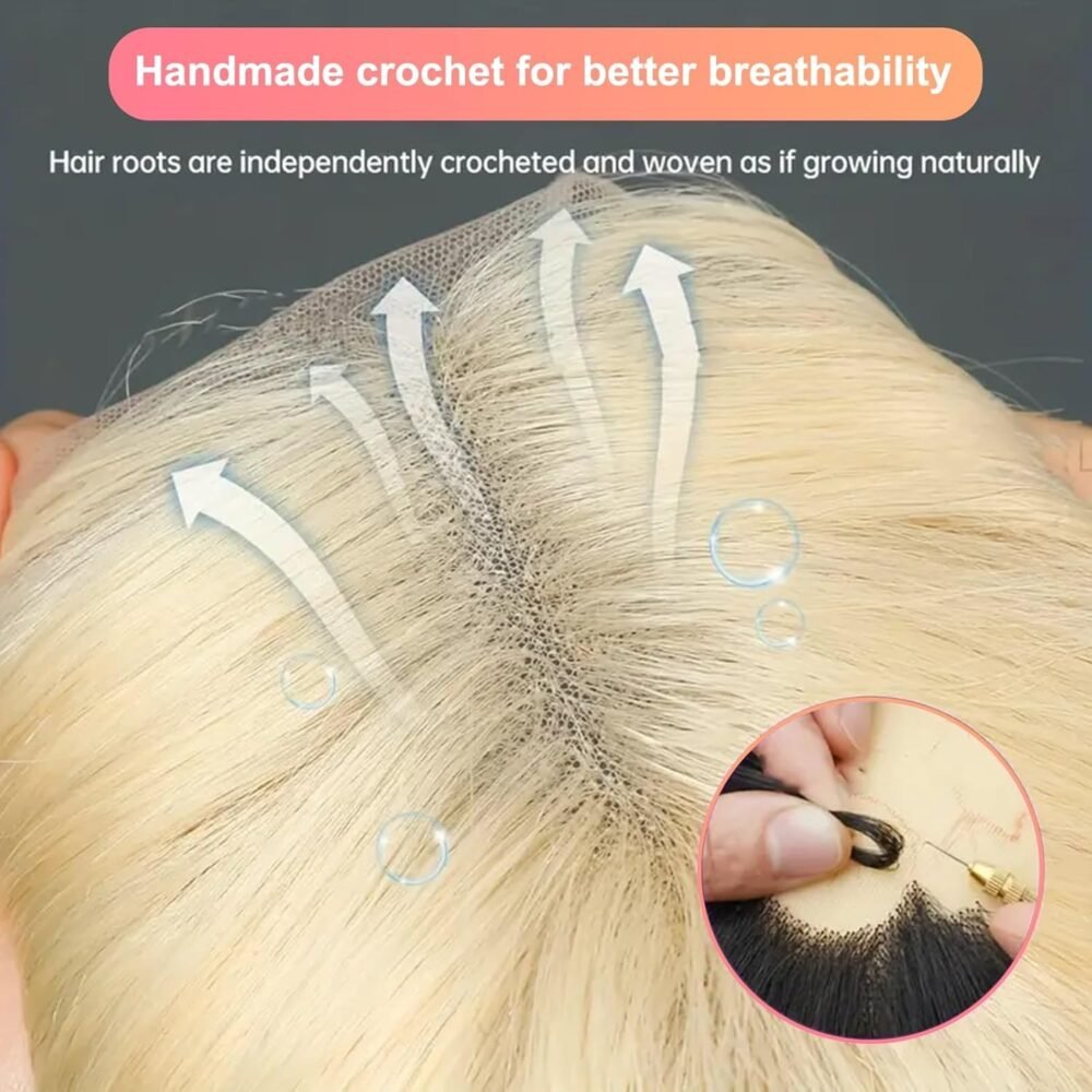 باروكة شعر بشري 613 بليس 32 بوصة، 13x6 رباط أمامي، هايلايت بلوند، تموجات جسم، باروكة شعر بشري مع شعر صغير، مشذبة مسبقًا - الصورة 4