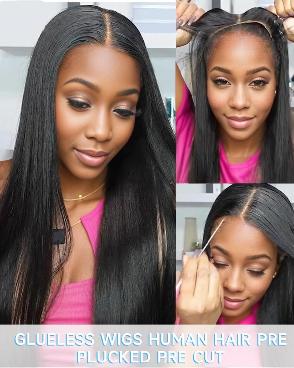 باروكة شعر بشري 24 بوصة، هايلايت أومبري 4/27، 9x6 رباط، بدون غراء، مشذبة مسبقًا، كثافة 200%، شعر مستقيم، رباط أمامي HD - الصورة 3