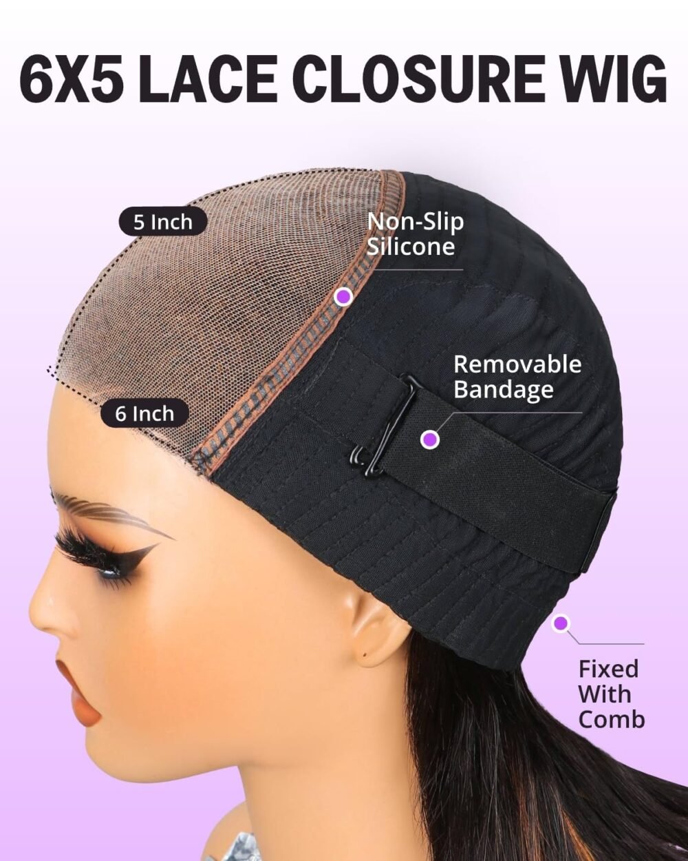 ⁦"شعر بشري جلوسي جاهز للاستخدام من MEGALOOK 6x5، مزود بشريط لاصق مسبق وموجة جسم أومبير 1BP30، كثافة 220%، 12A، 26 بوصة، هايلايت، شعر بشري مع بلسم وحواف ضئيلة"⁩ - الصورة ⁦5⁩