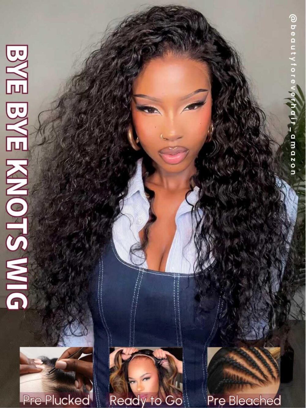 ⁦باروكة شعر بشري Beauty Forever، 22 بوصة، تموجات مائية، 7x5 رباط، بدون غراء، مشذبة مسبقًا، كثافة 180%، لون طبيعي⁩ - الصورة ⁦3⁩