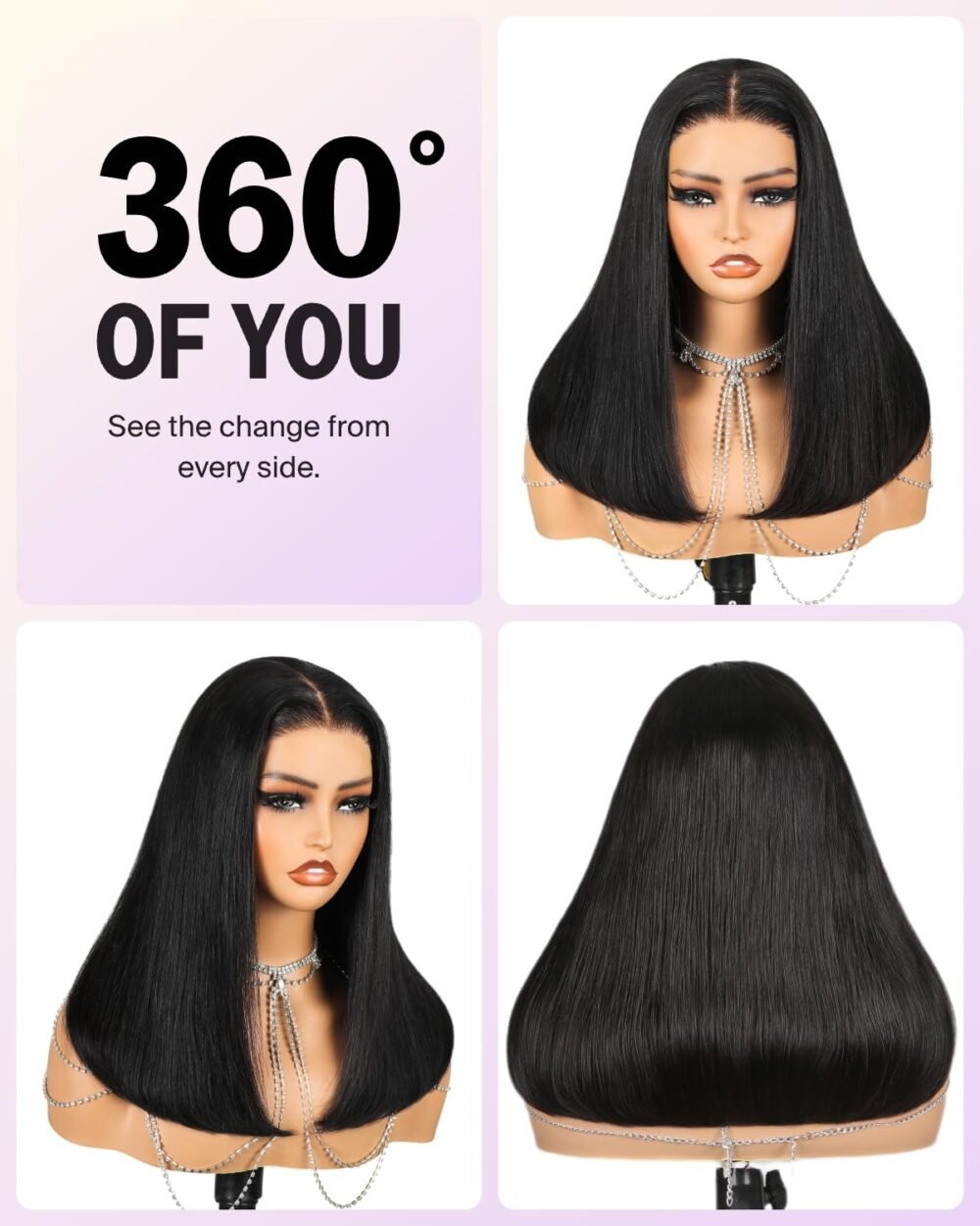 باروكة ميجالووك جاهزة للاستخدام بدون غراء من شعر طبيعي 16 بوصة - 6×5 دانتيل، مع تقليم مسبق وكثافة 220% - الصورة 3