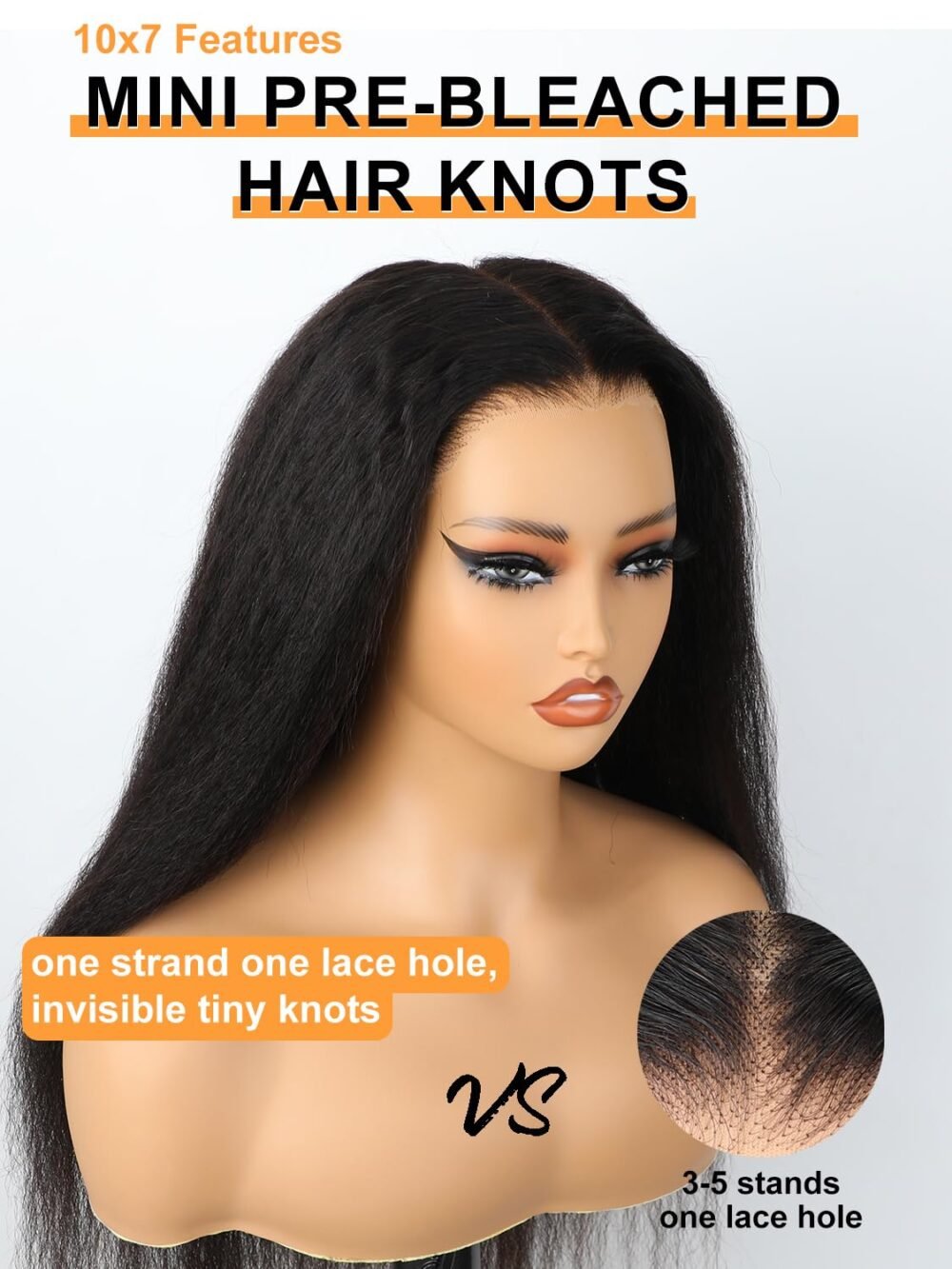 باروكة دانتيل 22 بوصة من شعر طبيعي كيني مستقيم 10x7 دانتيل، مع تقليم مسبق، جاهزة للاستخدام بدون غراء - الصورة 2