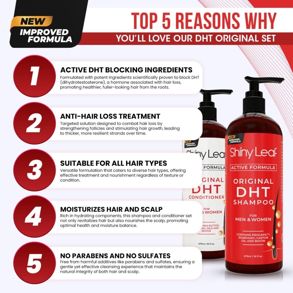شامبو وبلسم مانع لـ DHT لعلاج تساقط الشعر مع البيوتين للرجال والنساء، يحتوي على زيت إكليل الجبل ومستخلصات الهليون للشعر الرفيع - الصورة 2
