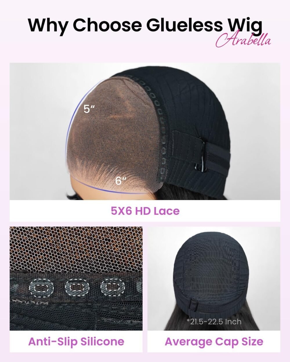 باروكة Arabella 5x6 Wear and Go Glueless شعر بشري 22 بوصة – مع 210% كثافة، شعر بشري حقيقي مع دانتيلا مُبرقعة مسبقًا - الصورة 4