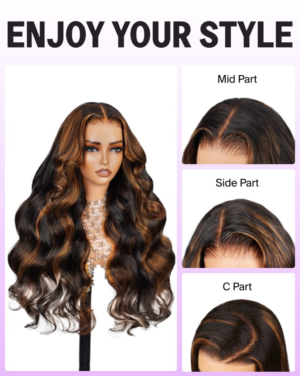 ⁦"شعر بشري جلوسي جاهز للاستخدام من MEGALOOK 6x5، مزود بشريط لاصق مسبق وموجة جسم أومبير 1BP30، كثافة 220%، 12A، 26 بوصة، هايلايت، شعر بشري مع بلسم وحواف ضئيلة"⁩ - الصورة ⁦6⁩