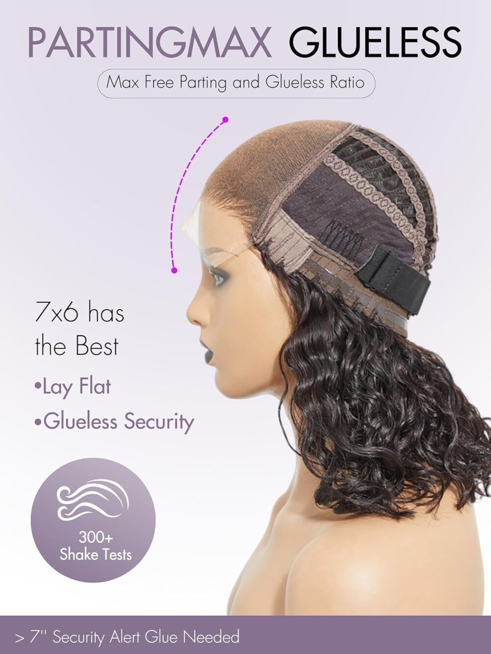 ⁦باروكة جليوليس بشعر بشري 12 بوصة مع تسريحة لوس بودي ويڤ 7x6، مسبقة القطع ومصفوفة مسبقًا، شعر بشري طويل باللون الأسود الطبيعي⁩ - الصورة ⁦5⁩