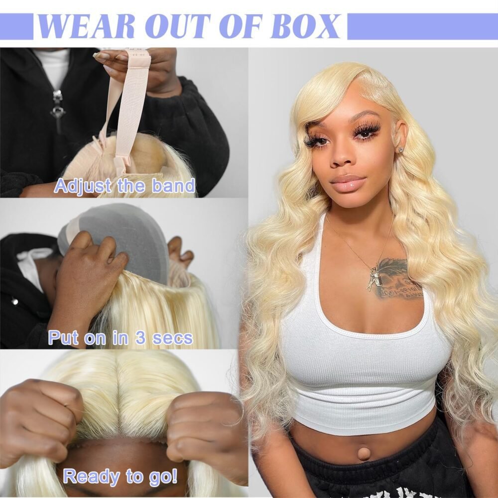 باروكة Alimubi 613 بلوند - رباط أمامي 5x5، بدون غراء، تموجات جسم، مشذبة مسبقًا، شعر بشري 36 بوصة - الصورة 5