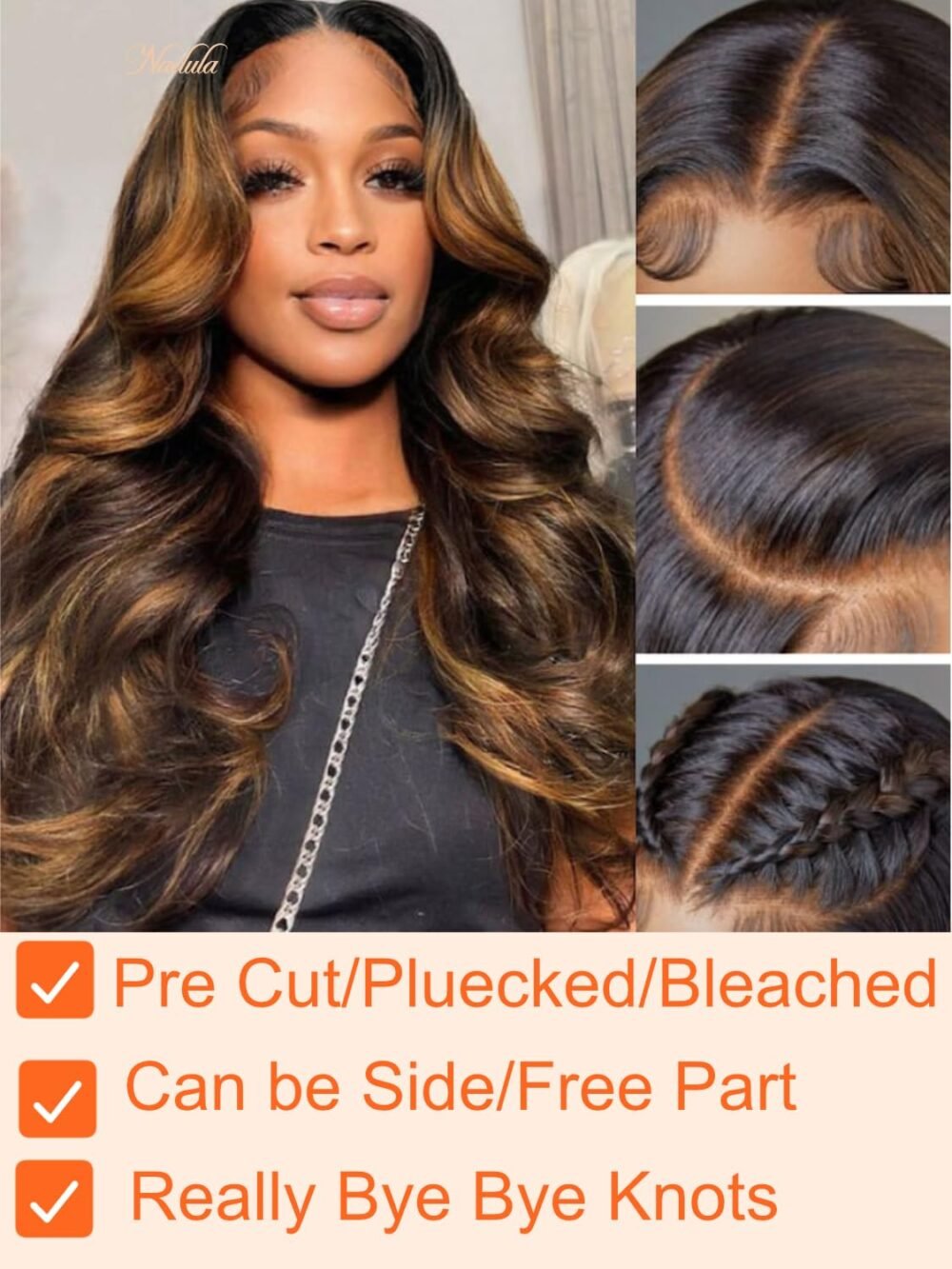 باروكة نادولا باي باي نوتس جليوليس ويغ - بالياج بني مع تسريحة بودي ويڤ 22 بوصة - الصورة 5