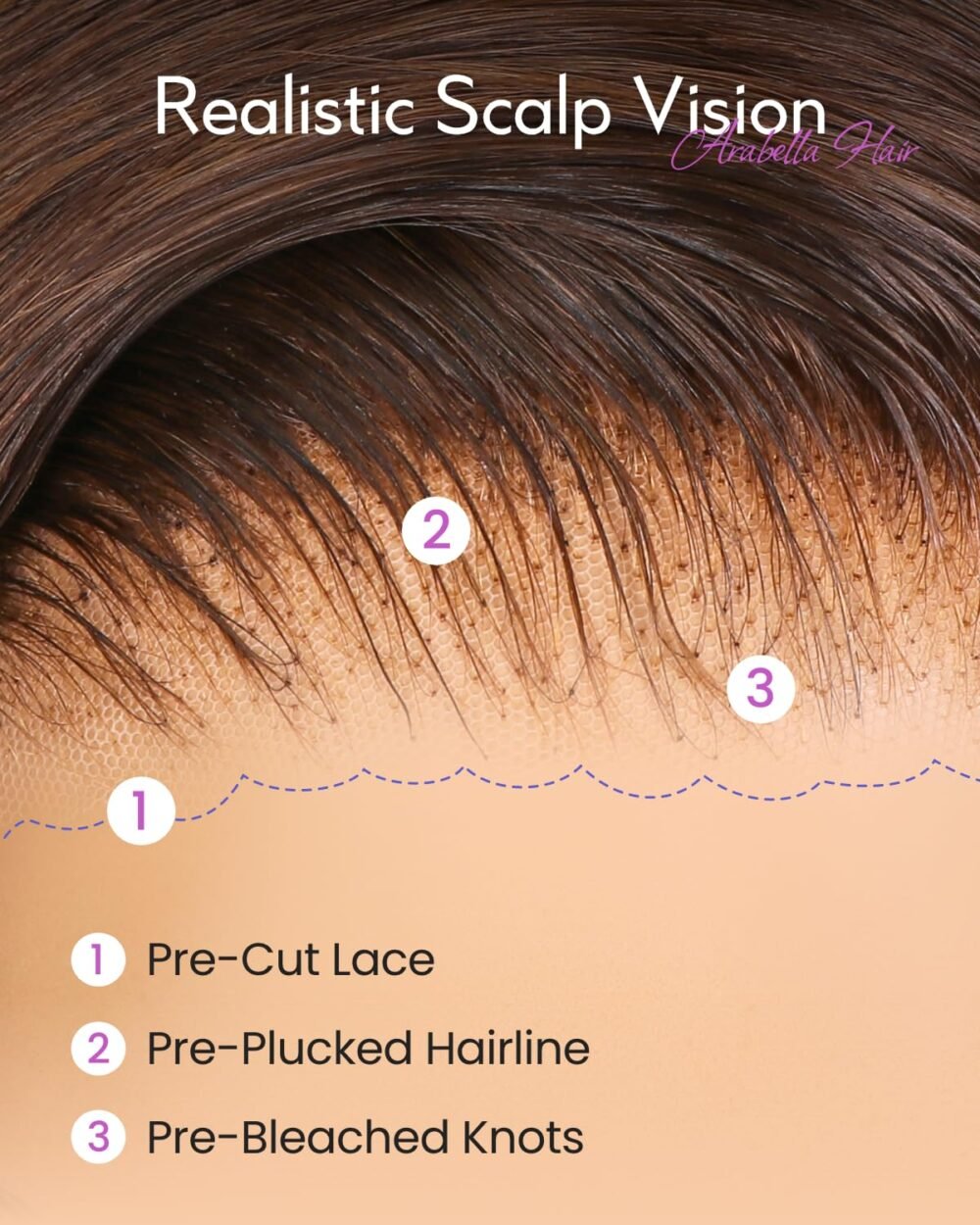 باروكة شعر طبيعي Arabella 5x6 جاهزة للاستخدام - 280% كثافة مع دانتيل HD 12A بني فاتح 18 بوصة - الصورة 4