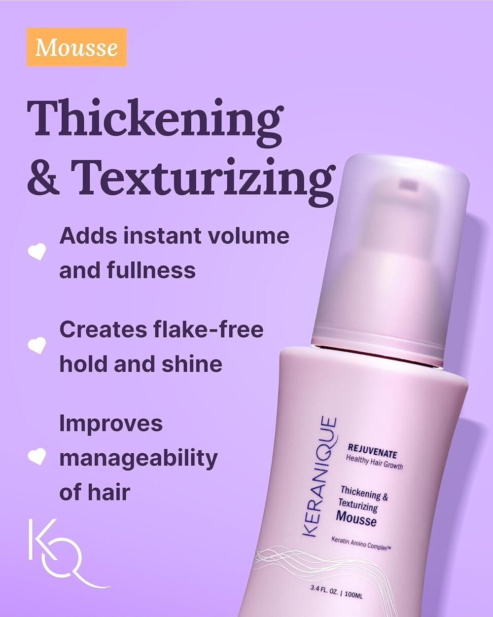 Keranique مجموعة شامبو وبلسم مكثف مع موس لتكثيف الشعر - مجموعة غنية بالكيراتين للشعر الرقيق، الضعيف، التالف والجاف - آمنة على الشعر المصبوغ، خالية من الكبريتات والكحول - للنساء - الصورة 4