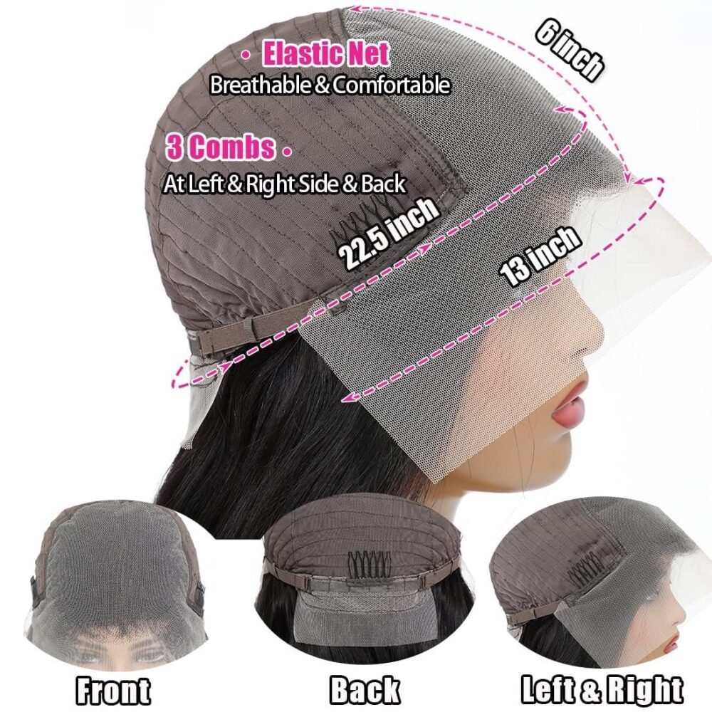 ⁦باروكة شعر طبيعي بتموجات عميقة 13x6 - رباط أمامي HD شفاف، بدون غراء، مشذبة مسبقًا، كثافة 180%، لون طبيعي، 32 بوصة⁩ - الصورة ⁦5⁩