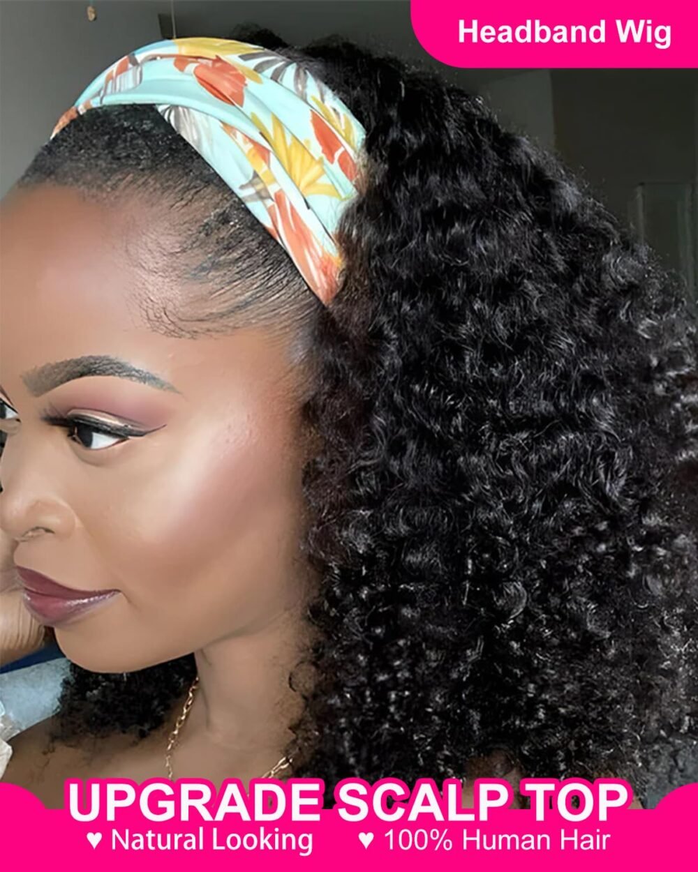 ⁦باروكة Vshow كيرلي كينيكي مع رباط رأس - شعر بشري 100%، 24 بوصة، كثافة 180%، شعر برازيلية طبيعي، بدون غراء⁩ - الصورة ⁦2⁩