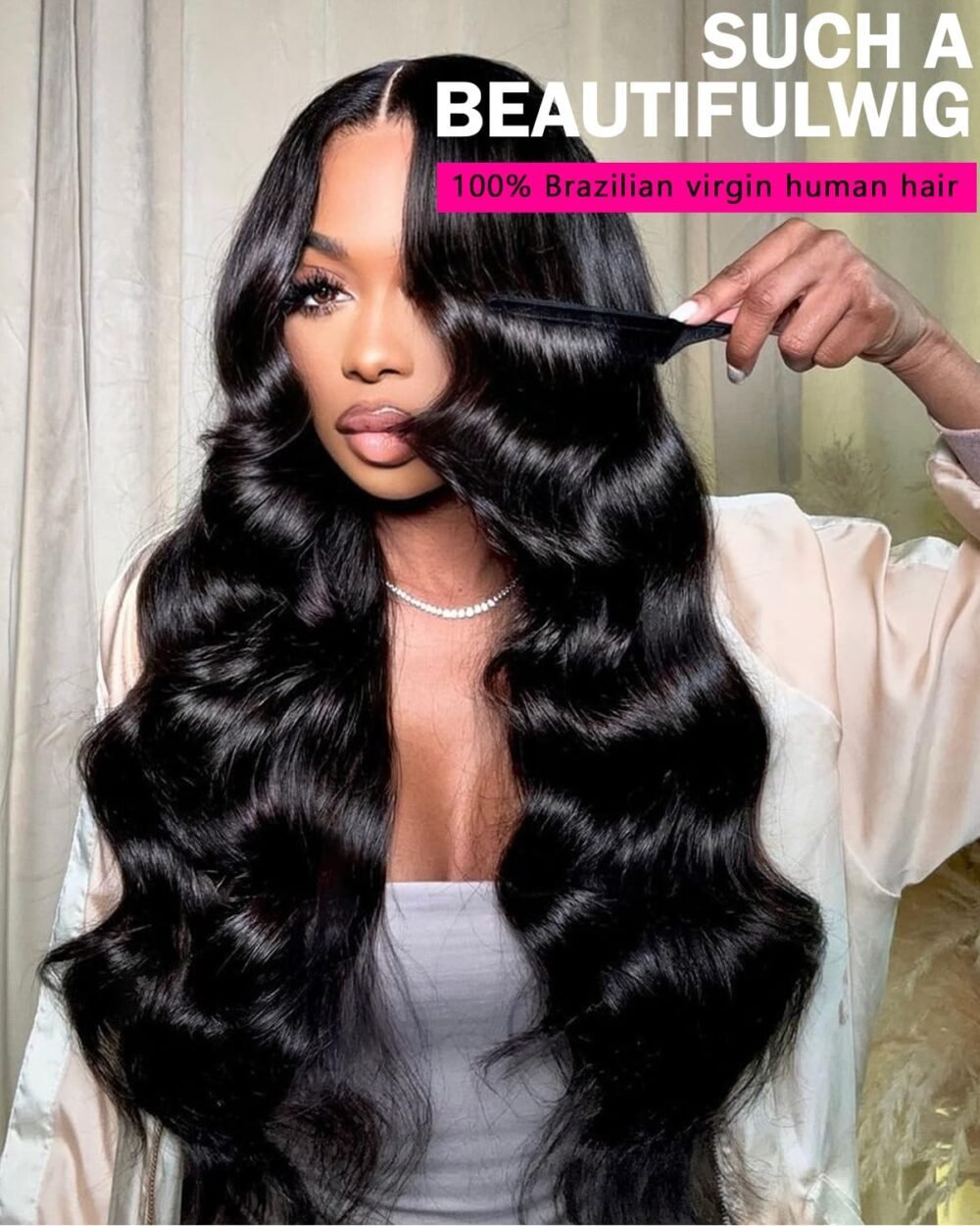 ⁦باروكة دانتيل أمامي بطول 28 بوصة، شعر بشري بتسريحة موجة الجسم، 6x4 دانتيل إغلاق، شعر بشري مع خصلات غير مرئية، بدون غراء، تم تصفيفه مسبقًا، كثافة 200%⁩ - الصورة ⁦6⁩