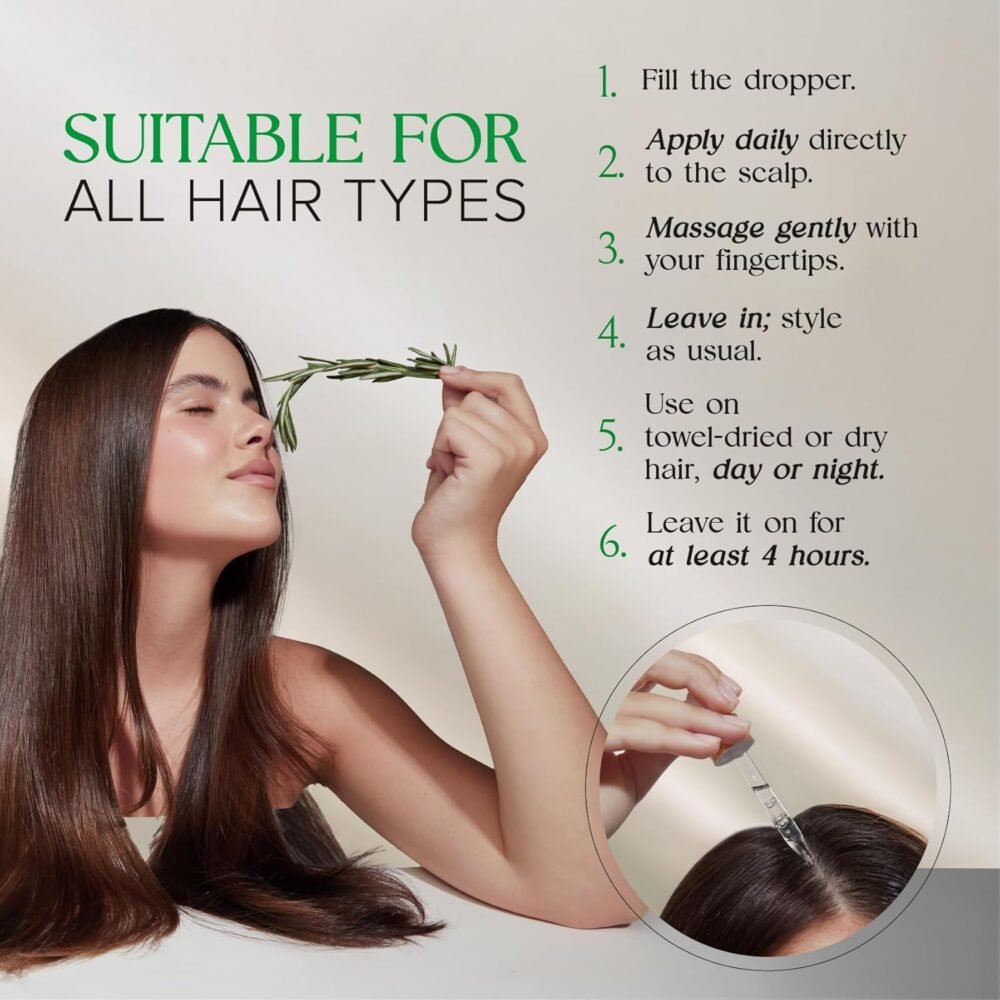 سيروم نمو الشعر للنساء - 3 عبوات من سيروم فروة الرأس لنمو الشعر - غير دهني، يحتوي على إكليل الجبل والأملة - للعناية بالشعر، نباتي - 1 أونصة سائلة لكل عبوة، علاج لتساقط الشعر ونمو الشعر للنساء - الصورة 5