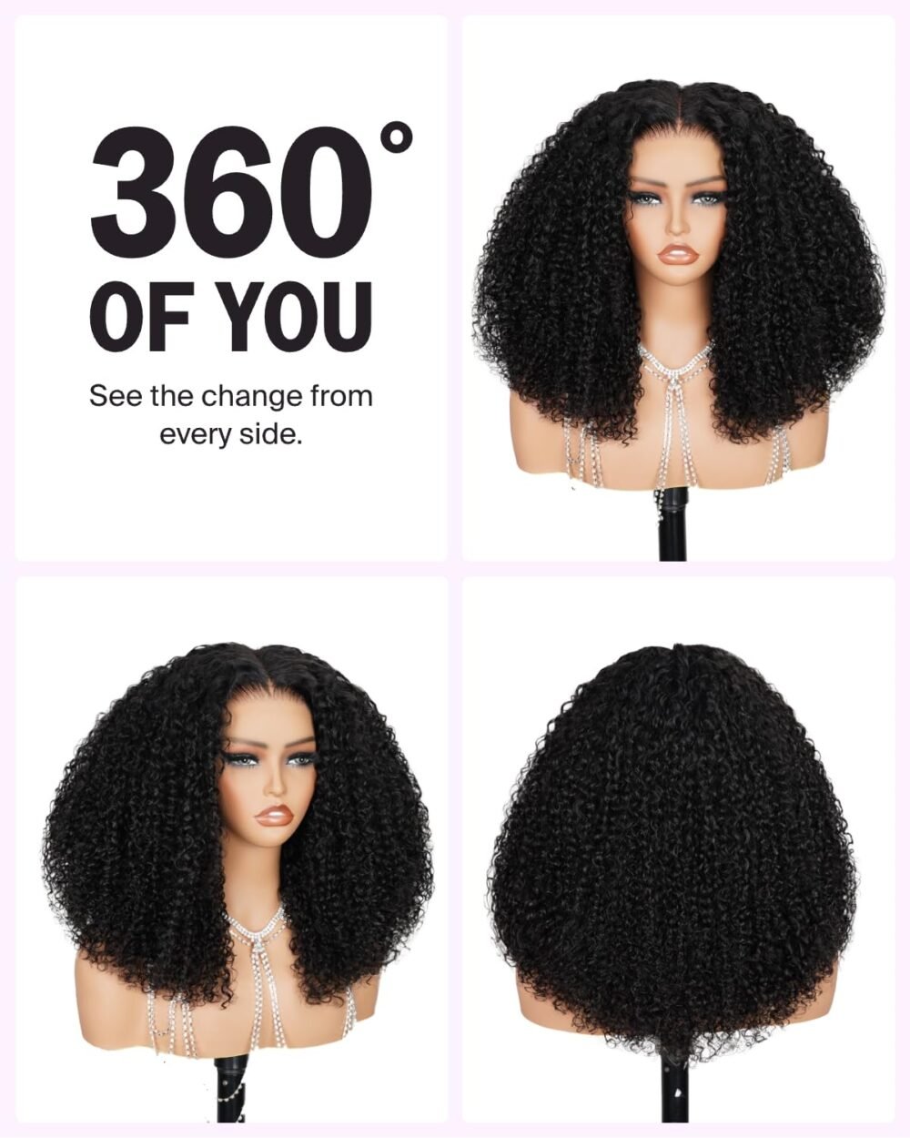 باروكة شعر بشري MEGALOOK كيرلي كثيف 250% كثافة، جاهزة للاستخدام بدون غراء، رباط 6x6، مشذّبة مسبقًا، 18 بوصة - الصورة 3