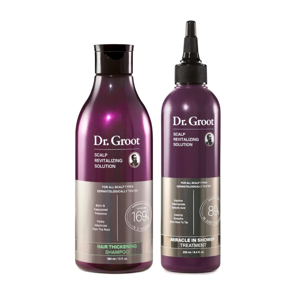 مجموعة Dr. Groot Scalp Revitalizing Solution لعلاج تساقط الشعر - شامبو لتكثيف الشعر وعلاج فروة الرأس الكوري - علاج مبتكر في الحمام لفروة الرأس للشعر الرقيق والجاف والمتجعد