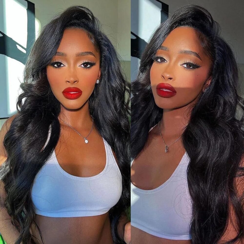 باروكة شعر طبيعي بتموجات 360 درجة - رباط أمامي بدون غراء، 200% كثافة، 28 بوصة، باروكة كاملة من الشعر الطبيعي 100% مشذبة مسبقًا.
