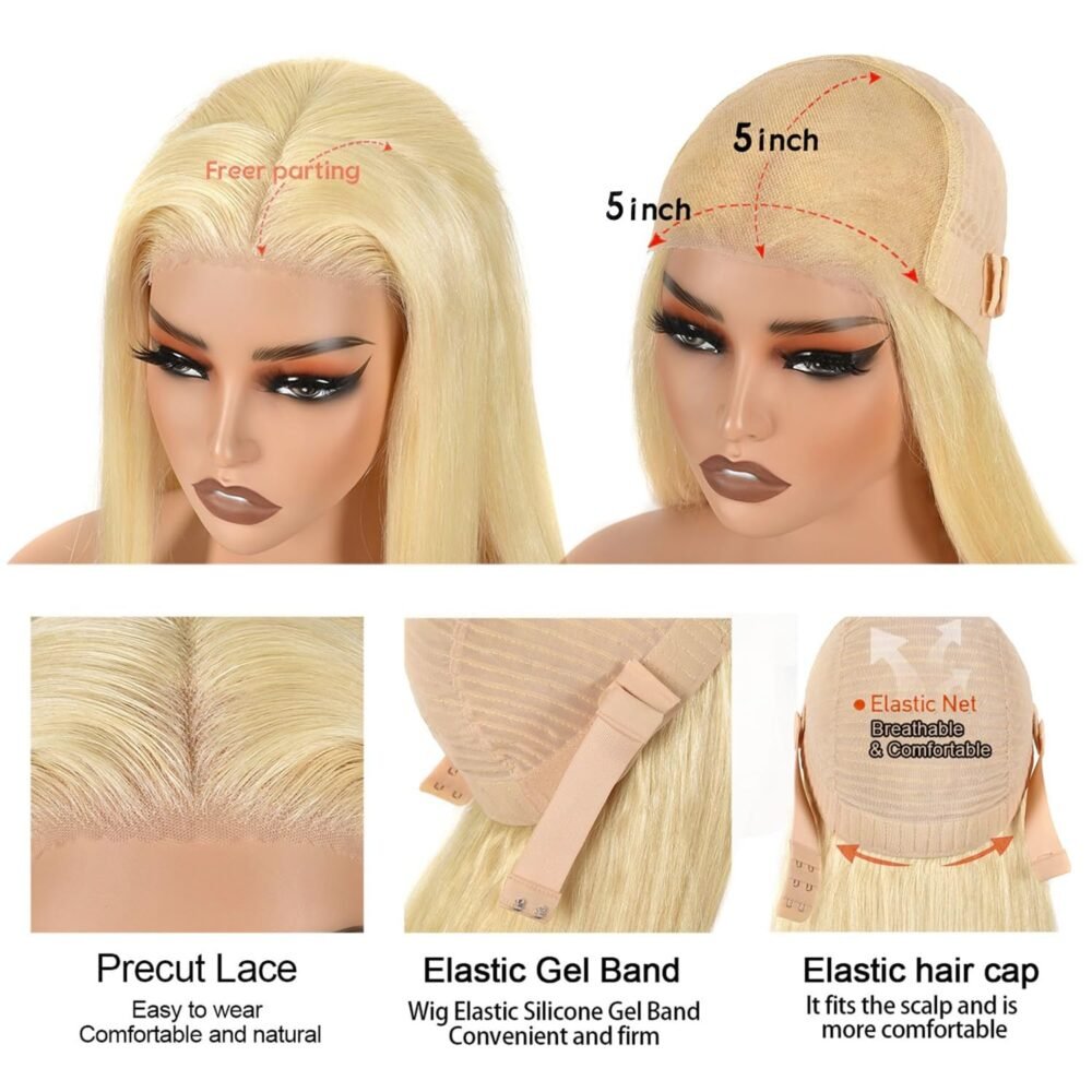 باروكة Alimubi 613 بلوند - رباط أمامي 5x5، بدون غراء، تموجات جسم، مشذبة مسبقًا، شعر بشري 36 بوصة - الصورة 3