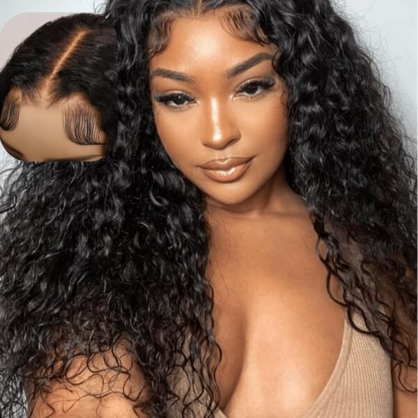 باروكة UNICE شعر بشري كيرلي بتأثير الأمواج المائية - رباط 7x5، بدون غراء، مشذبة مسبقًا مع شعر صغير، 20 بوصة