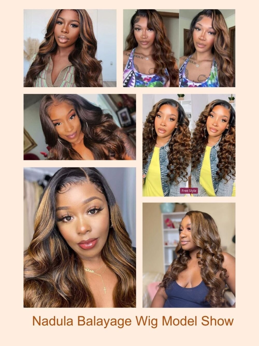 باروكة نادولا باي باي نوتس جليوليس ويغ - بالياج بني مع تسريحة بودي ويڤ 22 بوصة - الصورة 6