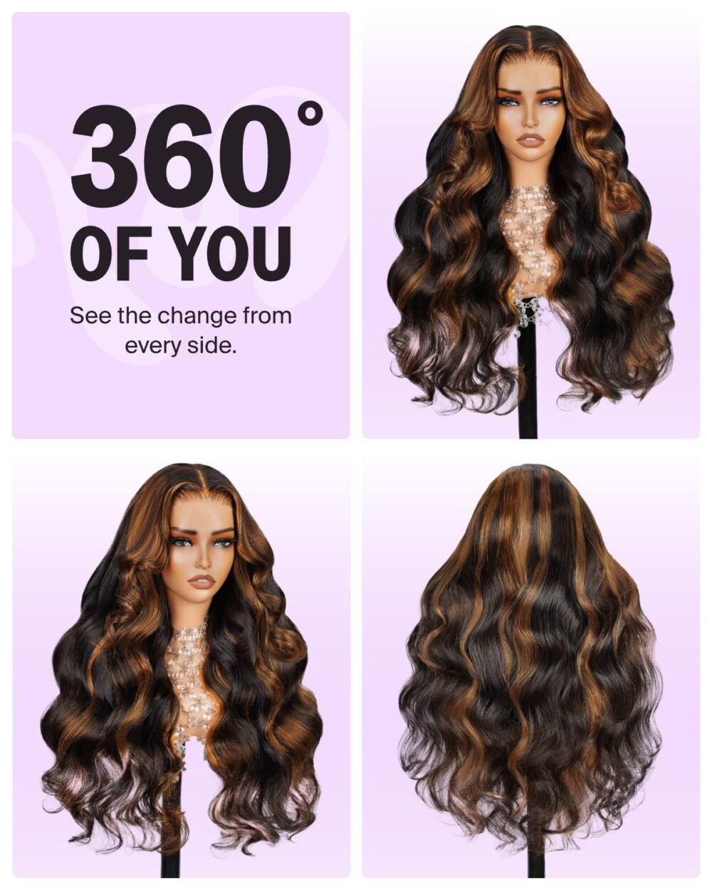 ⁦"شعر بشري جلوسي جاهز للاستخدام من MEGALOOK 6x5، مزود بشريط لاصق مسبق وموجة جسم أومبير 1BP30، كثافة 220%، 12A، 26 بوصة، هايلايت، شعر بشري مع بلسم وحواف ضئيلة"⁩ - الصورة ⁦3⁩