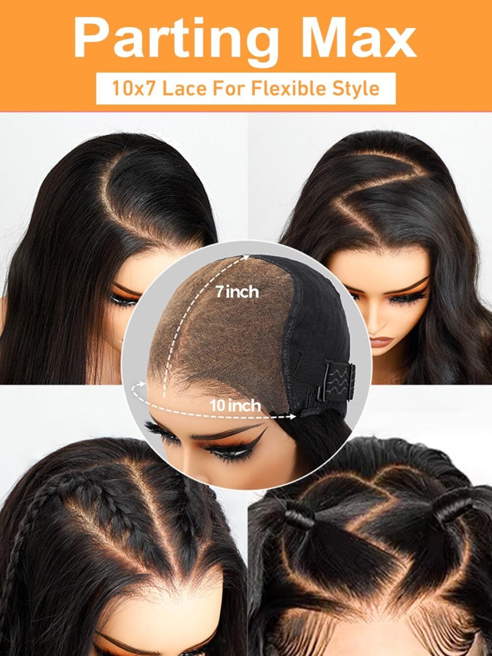 باروكة دانتيل 22 بوصة من شعر طبيعي كيني مستقيم 10x7 دانتيل، مع تقليم مسبق، جاهزة للاستخدام بدون غراء - الصورة 3