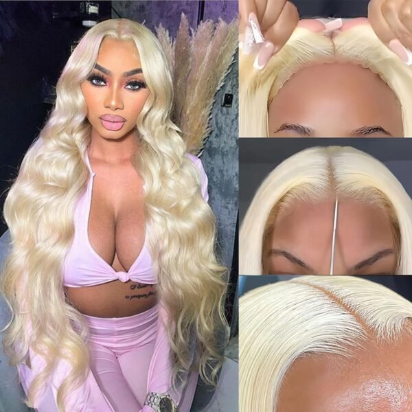 باروكة Alimubi 613 بلوند - رباط أمامي 5x5، بدون غراء، تموجات جسم، مشذبة مسبقًا، شعر بشري 36 بوصة