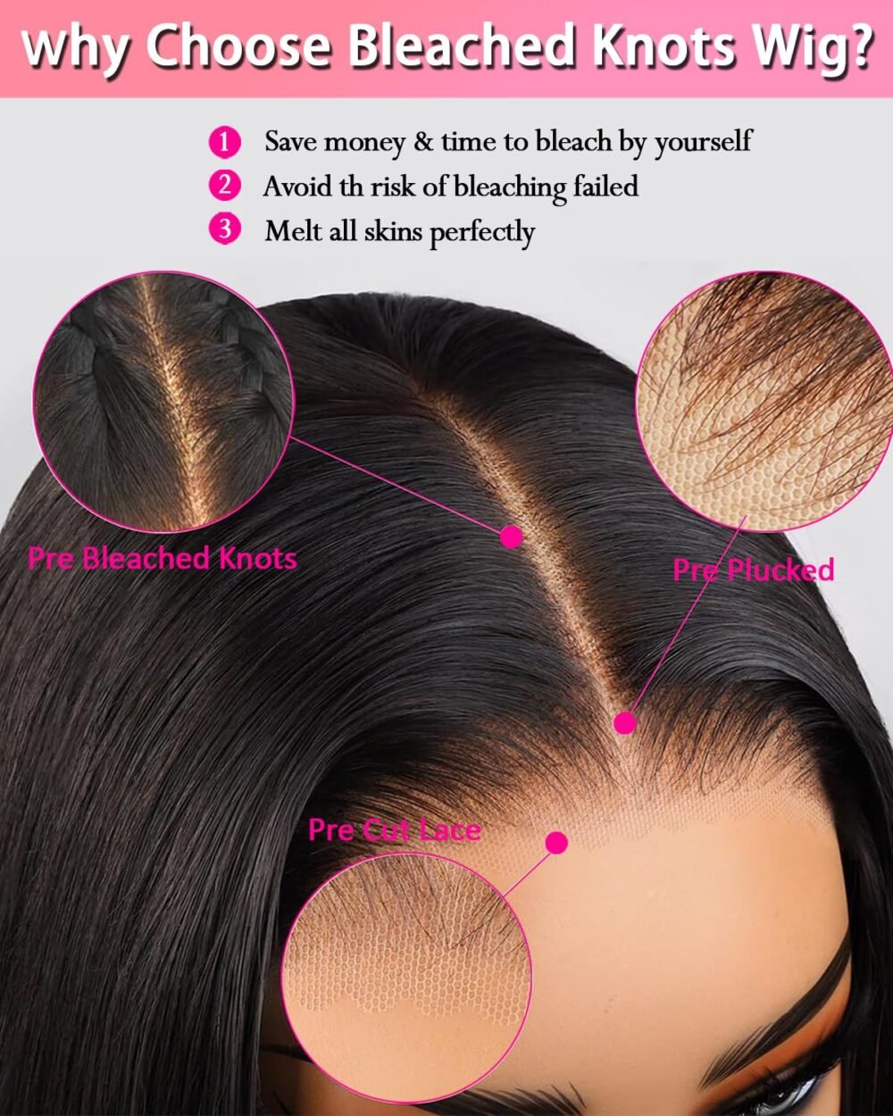 ⁦باروكة دانتيل أمامي بطول 28 بوصة، شعر بشري بتسريحة موجة الجسم، 6x4 دانتيل إغلاق، شعر بشري مع خصلات غير مرئية، بدون غراء، تم تصفيفه مسبقًا، كثافة 200%⁩ - الصورة ⁦3⁩