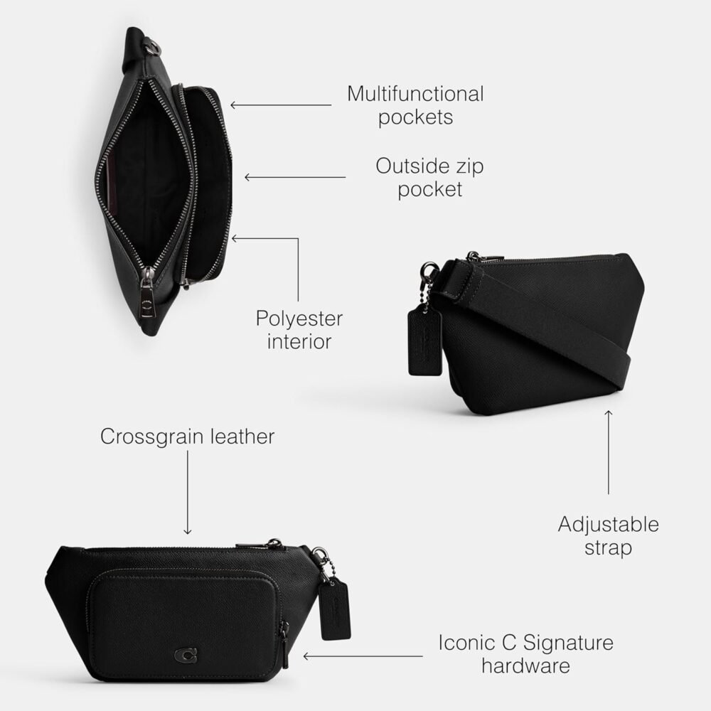 حقيبة "كوتش" حزام كروس جراين جلدية باللون الأسود - الصورة 3