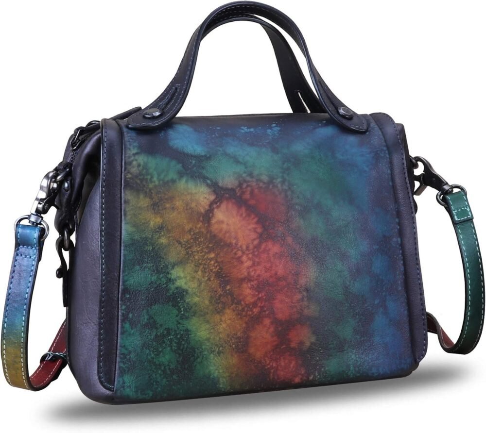 حقيبة ساتشيل جلدية حقيقية للنساء - حقيبة يد عتيقة مصنوعة يدويًا مع مقبض علوي وأكياس كروس بادي مصممة - الصورة 2