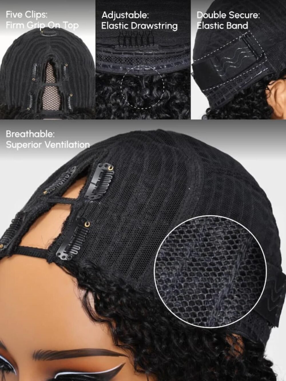 باروكة شعر بشري UNICE EasiContour V Part، 24 بوصة، تموجات جسمية، بدون غراء، سهولة في الاستخدام - الصورة 5