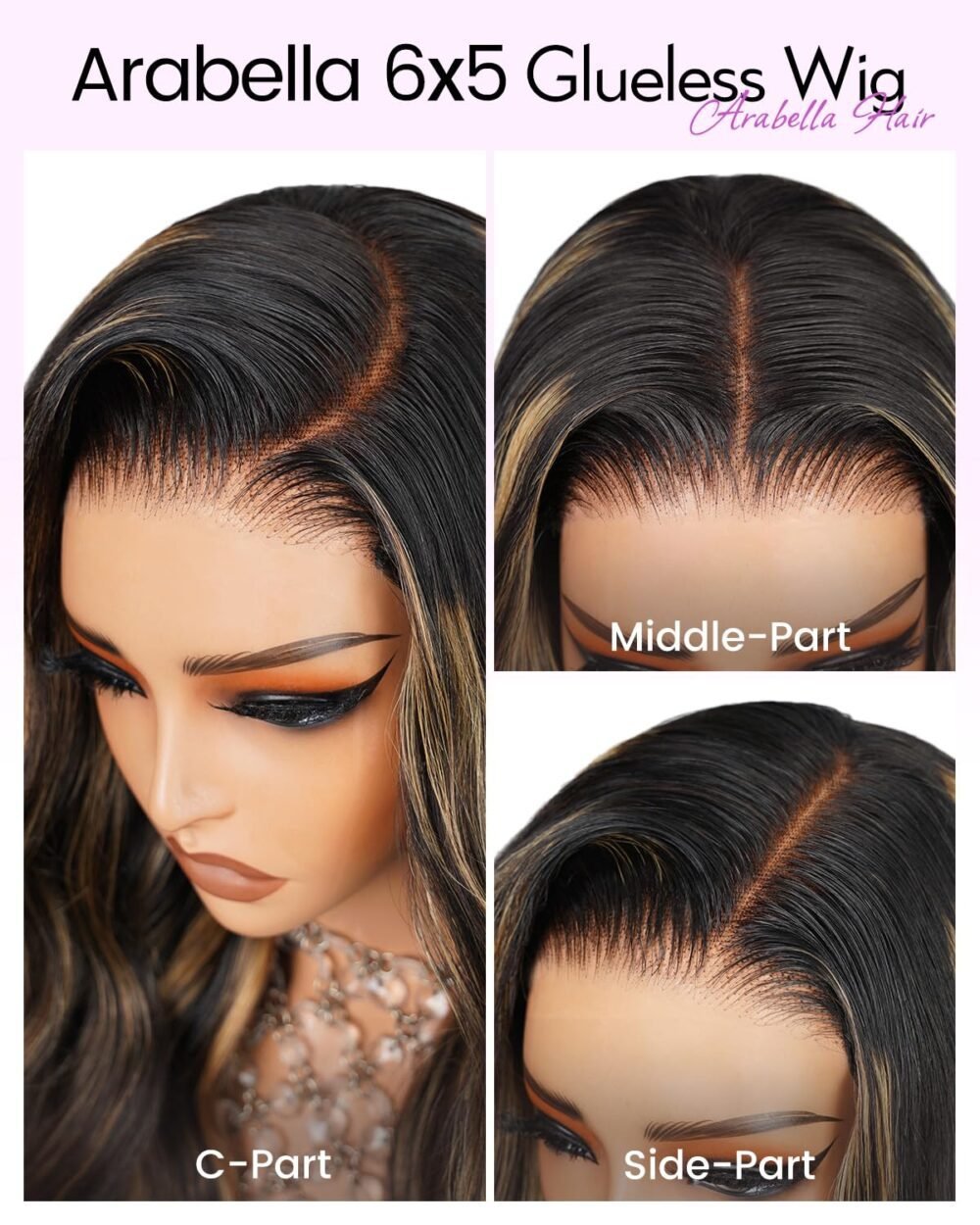 باروكة Arabella 5x6 جاهزة للاستخدام – شعر طبيعي 1B/27 هايلايت مع دانتيل HD 22 بوصة - الصورة 4