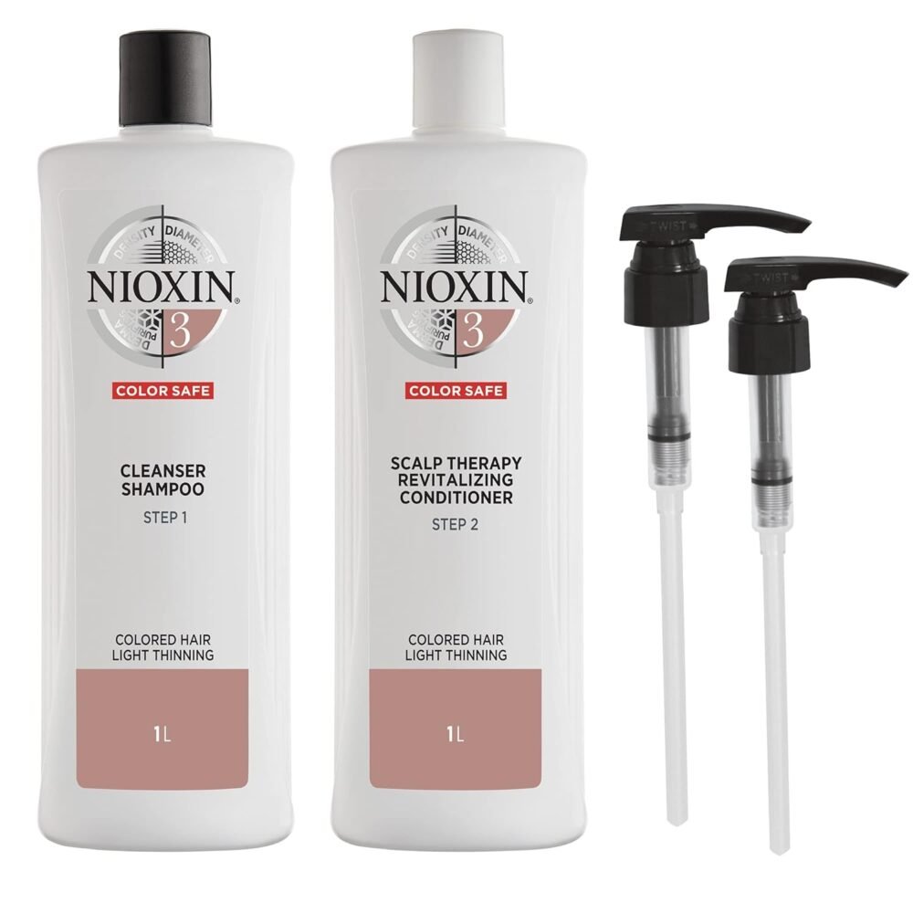 شامبو وبلسم Nioxin System 3 مع مضخات، للشعر المعالج بالألوان مع تساقط خفيف، 33.8 أونصة سائلة
