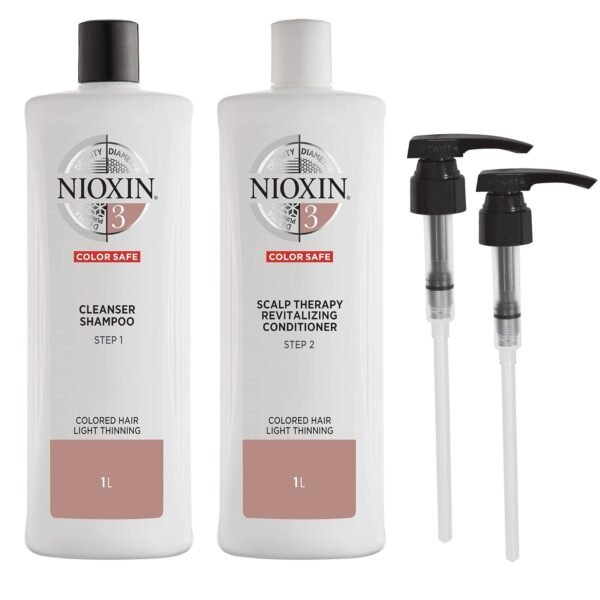 شامبو وبلسم Nioxin System 3 مع مضخات، للشعر المعالج بالألوان مع تساقط خفيف، 33.8 أونصة سائلة