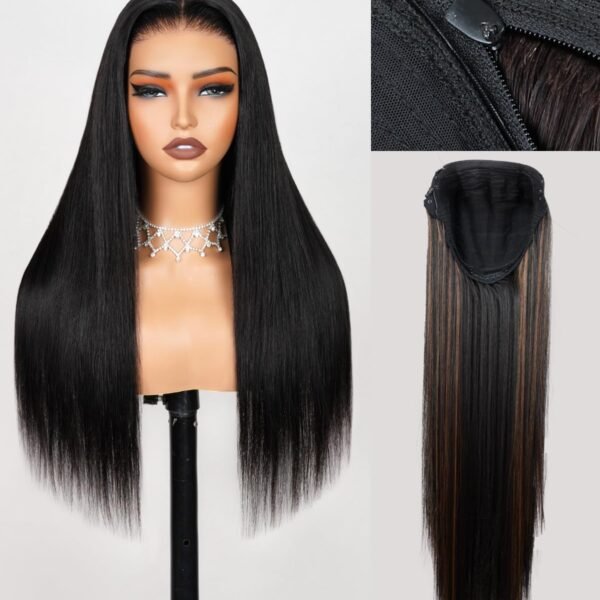 باروكة شعر طبيعي Arabella بخط أمامي HD 6x6 - بدون غراء، مشذبة مسبقًا، بكثافة 220%، لون 1B/30، شعر مستقيم